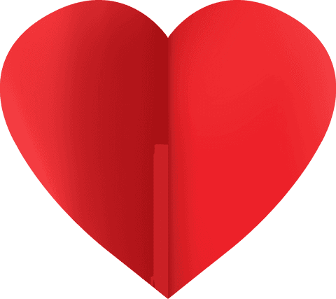 Big red heart illustration on transparent background with copy space