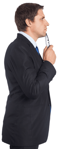 Pensive Caucasian Businessman Contemplating on Transparent Background