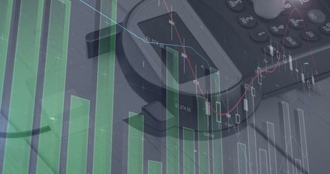 Digital finance concepts with graphs and payment terminal