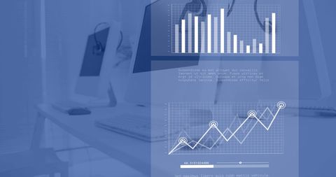 Financial Data Analytics Overlay in Modern Office Environment - Download Free Stock Images Pikwizard.com
