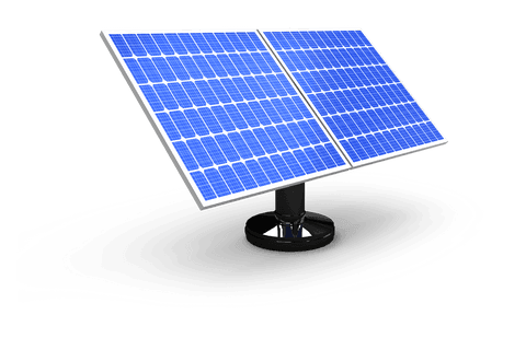 3d transparent solar panel in black stand on clear background