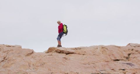 Senior Woman Adventurer Hiking Rocky Mountain Trail - Download Free Stock Images Pikwizard.com