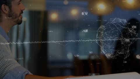 Business Discussion with Digital Data Overlay in Modern Office