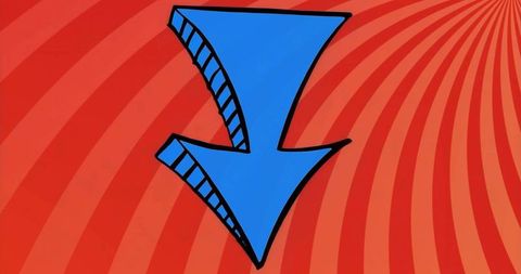 Bold blue arrow on red radial background