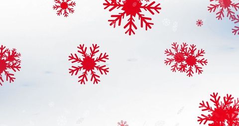 Red Snowflakes Falling on Wintery Canvas