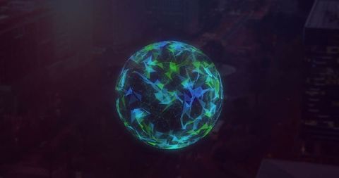 Futuristic Digital Sphere in City Night Skyline - Download Free Stock Images Pikwizard.com