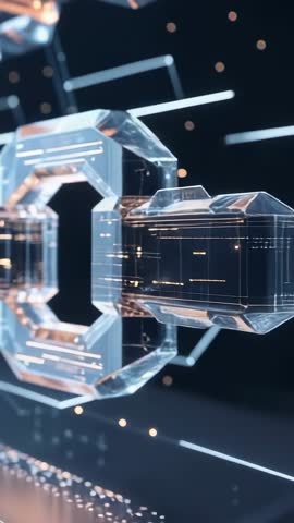 Vertical 3D Chain Rotating Through Glowing Circuit Network | Futuristic Cyber Tech Loop