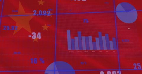 Statistical Data Processing Against Waving China Flag Background