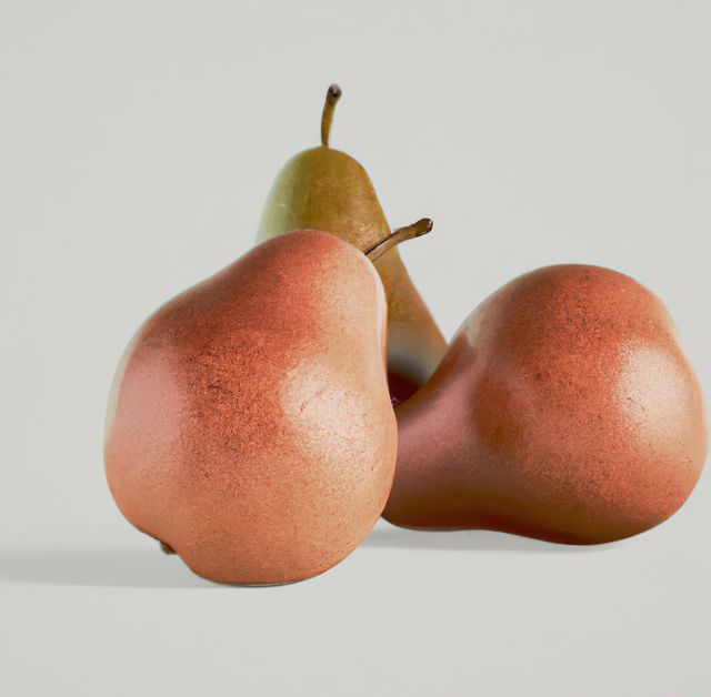 Close up of multiple green fresh pears on white background. Food, plant and fruit concept.