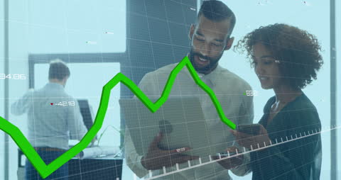 Diverse Team Analyzing Financial Growth Data