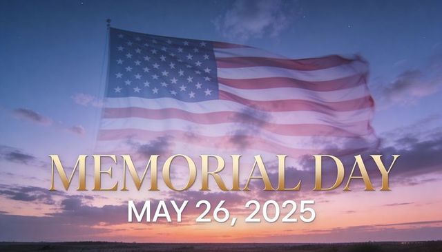 Billowing american flag at sunset memorial day tribute may 26, 2025 patriotic twilight landscape