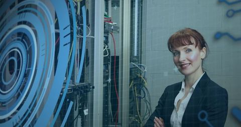 confident businesswoman in modern server room overlooking data technology - Download Free Stock Images Pikwizard.com