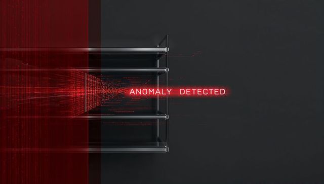 Crimson anomaly detected neon alert over glitching server rack cybersecurity concept