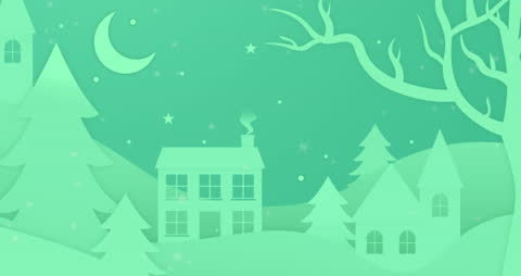 Snowy Winter Landscape Animation with Cozy Houses