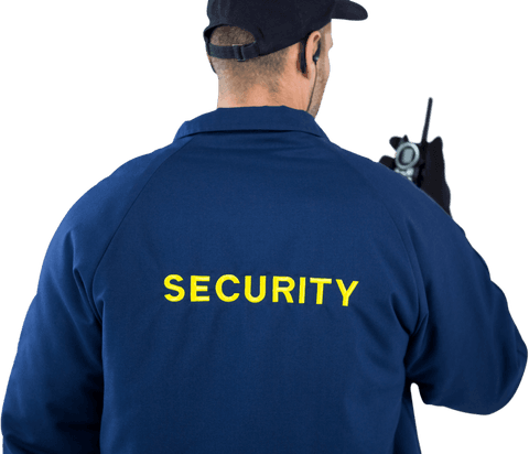 rear view of security officer with walkie talkie, enhanced transparency - Download Free Stock Videos Pikwizard.com