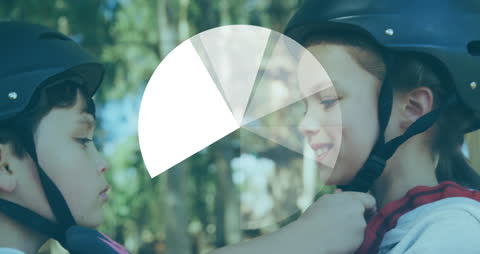 Children Wearing Helmets with Animated Diagram Overlay