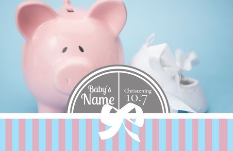 baby christening invitation with piggy bank and shoes - Download Free Stock Templates Pikwizard.com