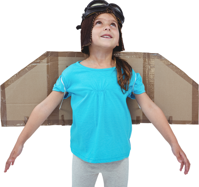 Cute Girl with DIY Cardboard Wings Soaring on Transparent Background - Download Free Stock Videos Pikwizard.com