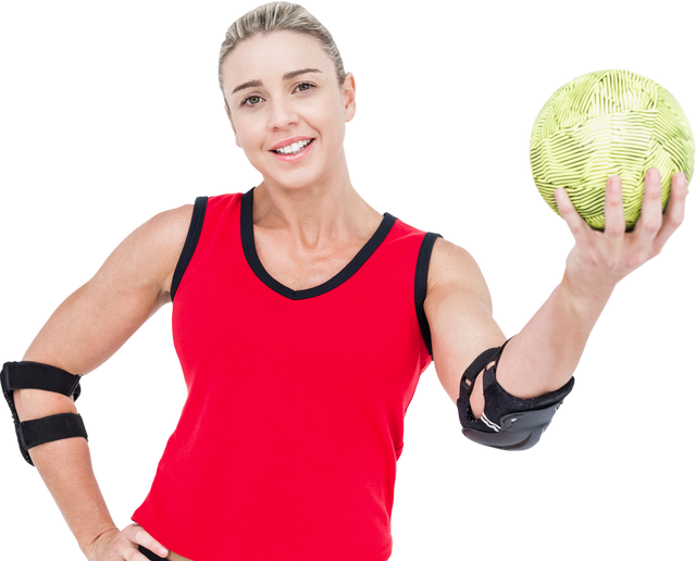 Active Woman Wearing Elbow Pads holding transparent Handball   - Download Free Stock Videos Pikwizard.com