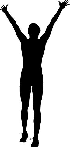 Silhouette of female athlete celebrating victory on transparent background