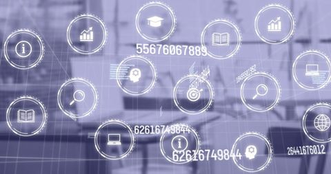 Digital Interface with Data and Network Icons in Office - Download Free Stock Images Pikwizard.com