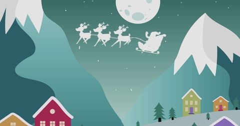 Santa Claus Sleighing Across Night Sky with Christmas Moon - Download Free Stock Images Pikwizard.com