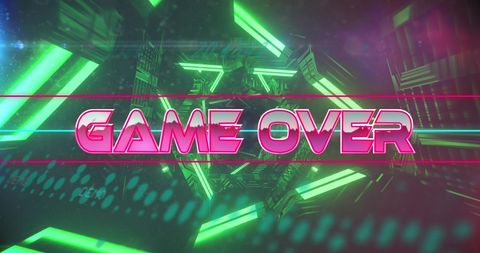 Neon Geometric Game Over Screen Digital Art