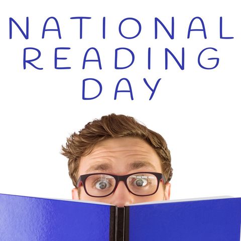 man curiously peeking over open book for national reading day - Download Free Stock Templates Pikwizard.com