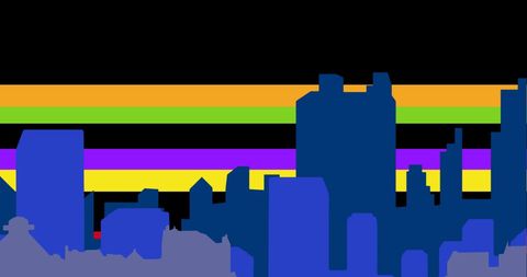 Colorful City Silhouette Overlapping LGBTQ+ Rainbow