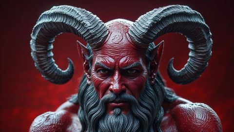 Dramatic satan bust with majestic ram horns