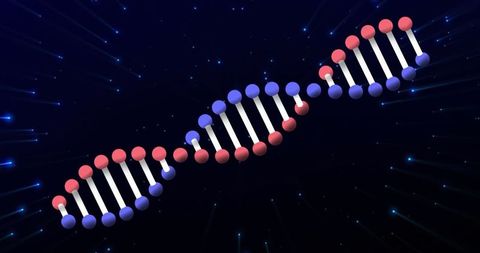 Rotating DNA Structure in Abstract Scientific Landscape