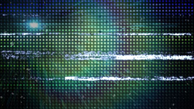 This visual depicts an abstract digital glitch effect with green and blue tones, featuring a pixelated pattern of dots. Ideal for illustrating technology malfunctions, futuristic themes, or visual effects in presentations, videos, and digital artwork.