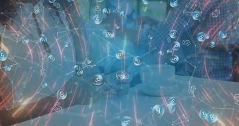 Business Meeting Discussion with Cryptocurrency Innovations Overlay