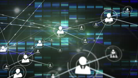 Digital Network with Person Icons and Data Visualization