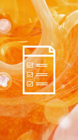 Vertical abstract orange fluid motion with checklist icon for UI productivity video