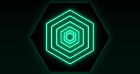Glowing Green Hexagons in Geometric Formation