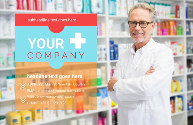 Smiling Pharmacist in Modern Pharmacy Promoting Healthcare Services - Download Free Stock Templates Pikwizard.com