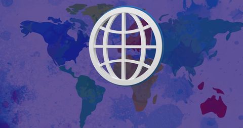 White Globe Icon Overlaying Abstract World Map - Download Free Stock Images Pikwizard.com