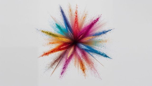 Dynamic explosion of vibrant multicolor pigment powder