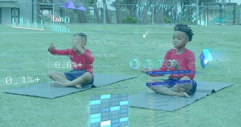 Modern Learning: Boys Engaged with Interactive Ar Data Outdoors