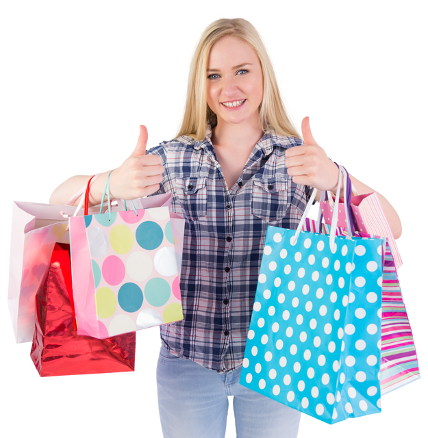 Excited Shopper Woman Holding Colorful Shopping Bags Showing Thumbs Up Transparent - Download Free Stock Videos Pikwizard.com