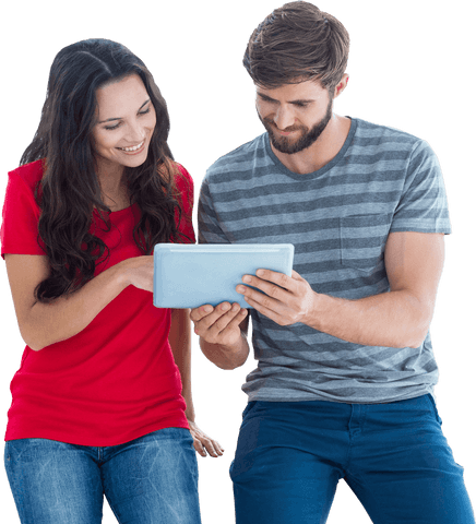 happy caucasian couple engaging with digital tablet on transparent background - Download Free Stock Videos Pikwizard.com
