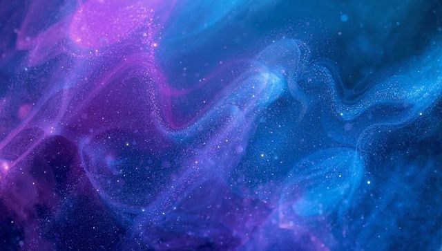 Swirling indigo lavender nebula drifting through cosmic dust with glowing star specks