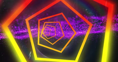 Abstract Neon Tunnel with Purple Digital Waves