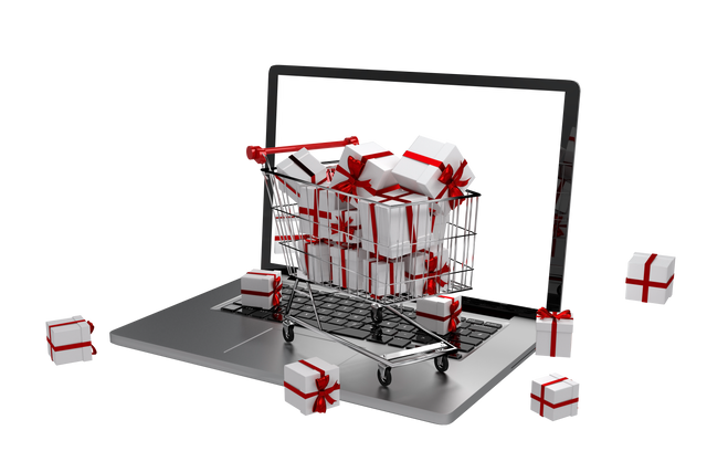 Transparent Online Shopping Trolley with Gifts on Laptop Showing Christmas Present Concept - Download Free Stock Videos Pikwizard.com