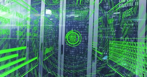 Green augmented reality data center numbers grid digital grid