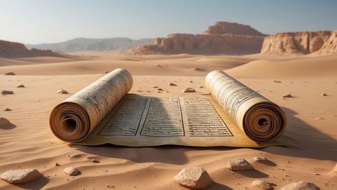 ancient parchment scroll unfolds in desert landscape - Download Free Stock Images Pikwizard.com