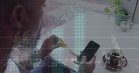 coffee break with digital business analytics overlay - Download Free Stock Images Pikwizard.com