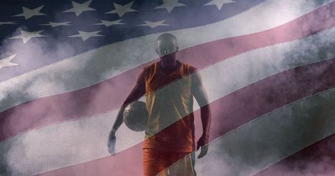 American Flag Overlay on Basketball Player Symbolizing Patriotism