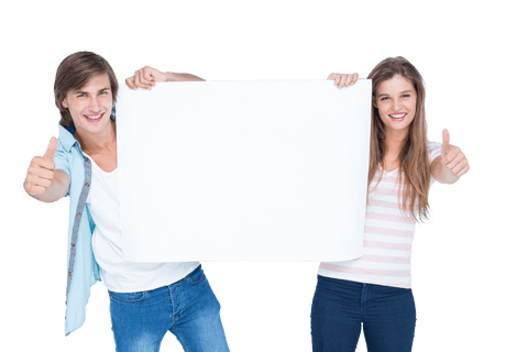casual couple holding blank transparent poster thumbs up - Download Free Stock Videos Pikwizard.com
